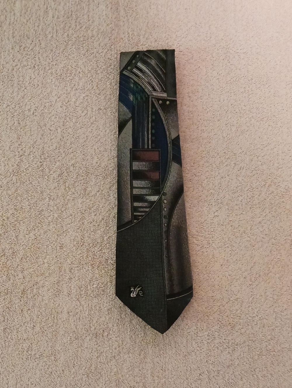 Abstract Geometric Men's Tie in Gray and Blue